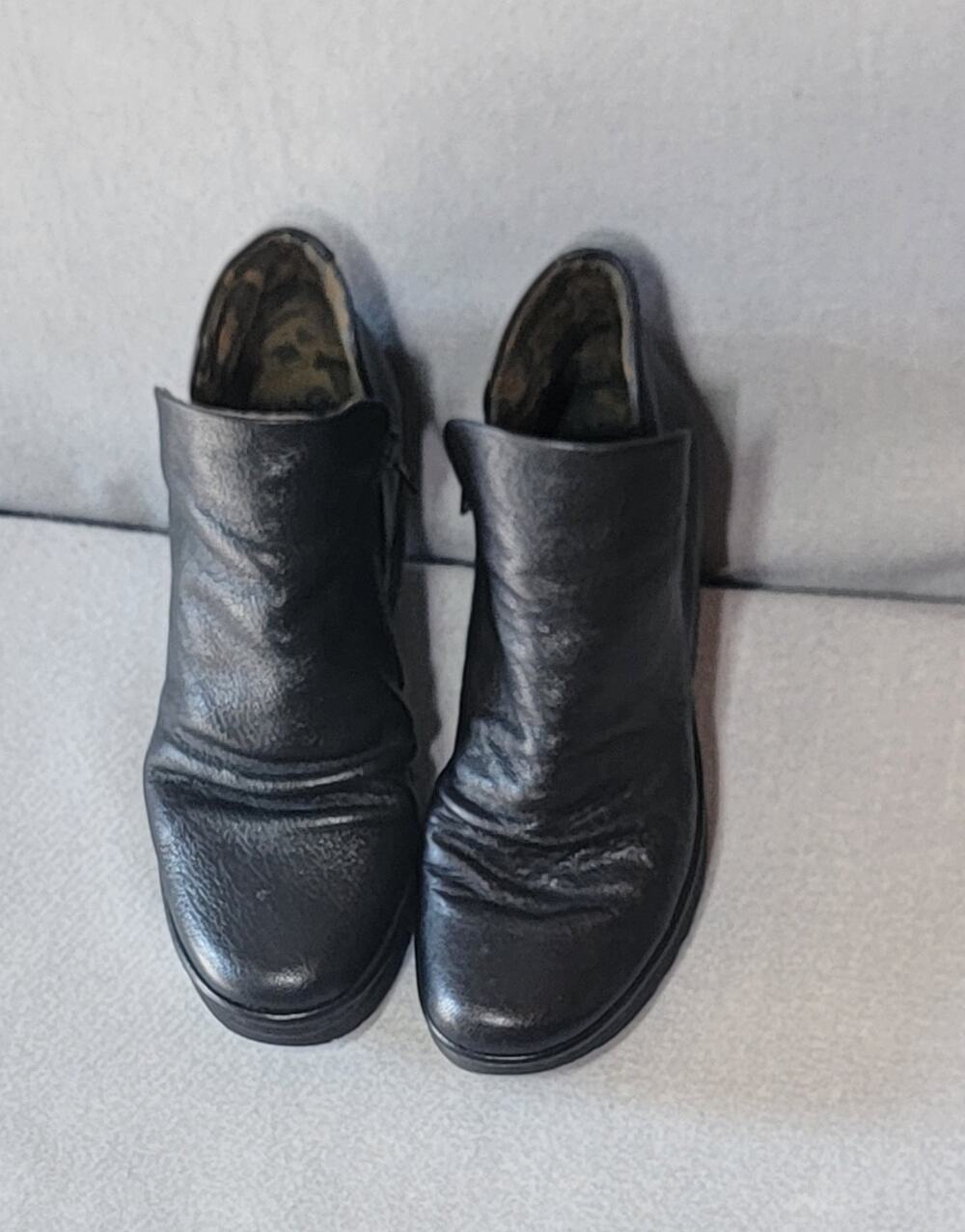 Fly London Yip Black Leather Wedge Ankle Boots Booties Size 38 US 7.5